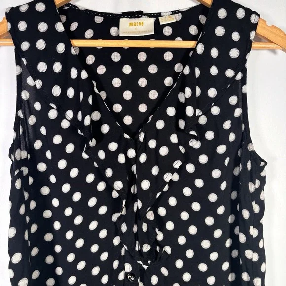 Anthropologie Maeve Top Womens 4 Polka Dot Ruffle Retro Classic Chic Office - Picture 5 of 7